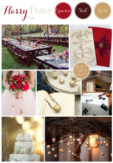 A Gryffindor Red and Gold Rustic Harry Potter Inspiration Board